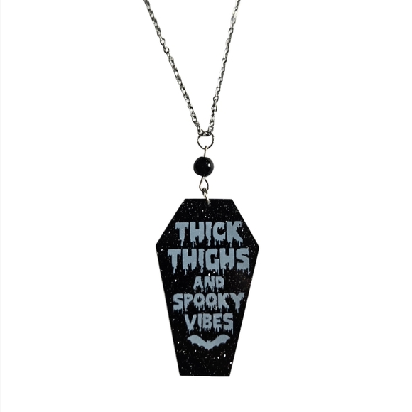 Indie odyssey Jewelry - Thick thighs and spooky vibes coffin pendant necklace